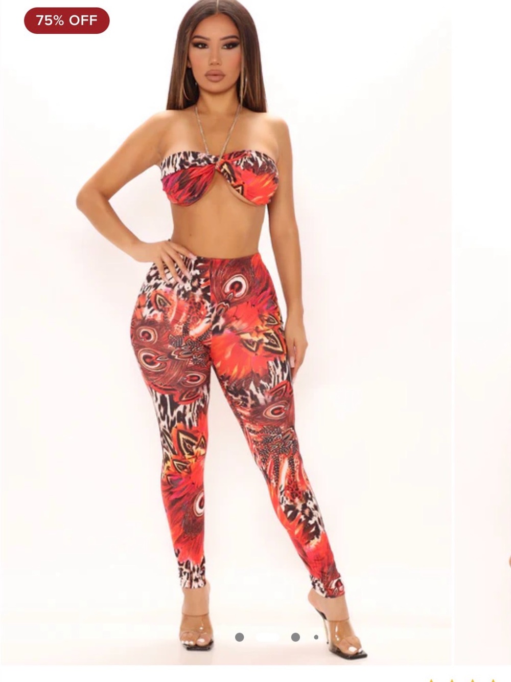 High-Waist Red Printed Stretch Leggings